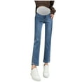 thumbnail image 2 of UTTOASFAY Women's Maternity Cropped Jeans Belly Support Pants Elastic Drawstring Slim Fit Casual Denim Narrow Leg Pregnancy Pants Blue, 2 of 4