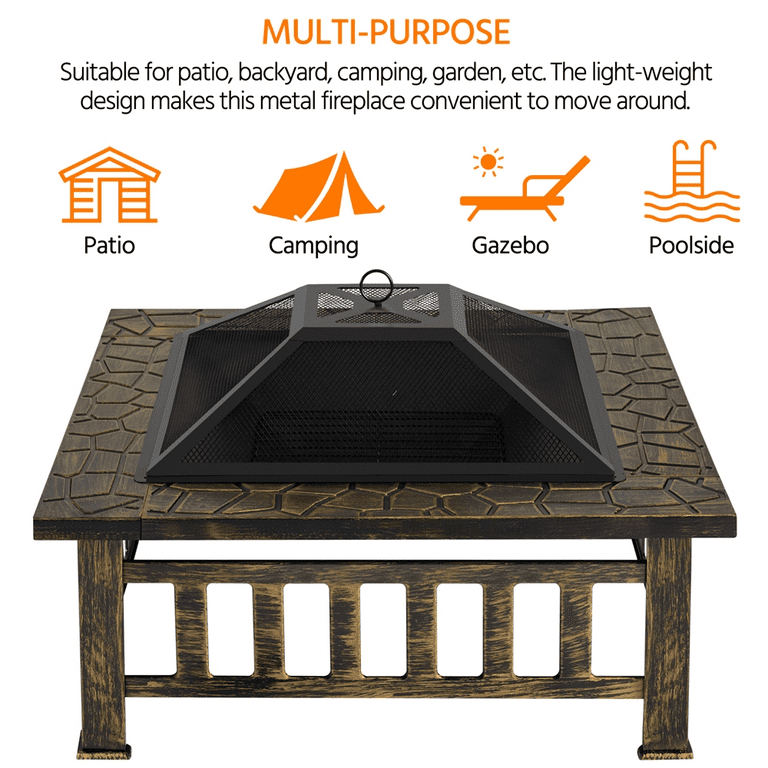 Topeakmart 32'' Outdoor Metal Fire Pit Square Garden Stove Brazier for Barbecue, Heating, Cooling Drinks w/Cover & Poker Black Topeakmart 32'' Outdoor Metal Fire Pit Square Garden Stove Brazier for Barbecue, Heating, Cooling Drinks w/Cover & Poker Black
