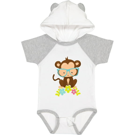 Inktastic Cute Monkey With Eyeglasses, Colorful Flowers Boys or Girls Baby Bodysuit