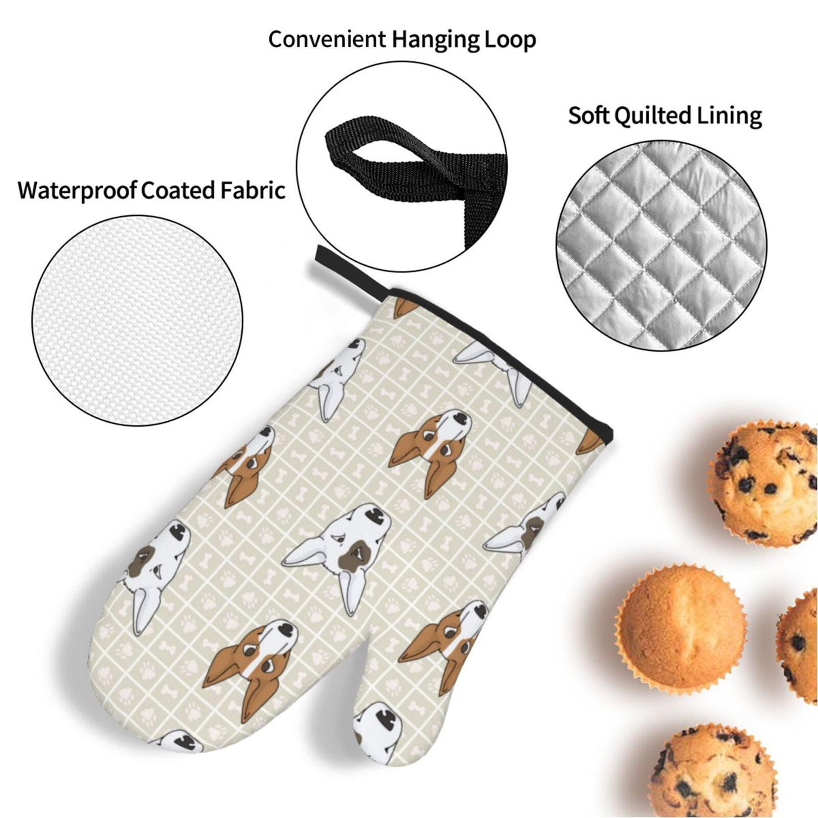 Cute Bull Terrier Puppy And Dog Face 4Pcs Oven Mitts and Pot Holders Sets Oven Kitchen Gloves Hot Pads for Cooking BBQ Baking Grilling