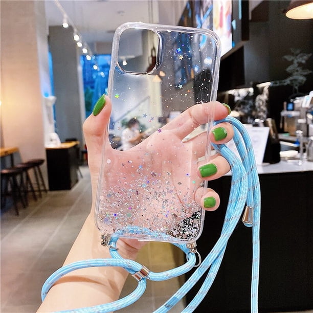 Funda de teléfono suave con cordón de correa de brillo transparente para iPhone 13 12 Pro Max MiNi 11 14 XS XR X 7 8 Plus 6 SE Tan Jianjun unisex