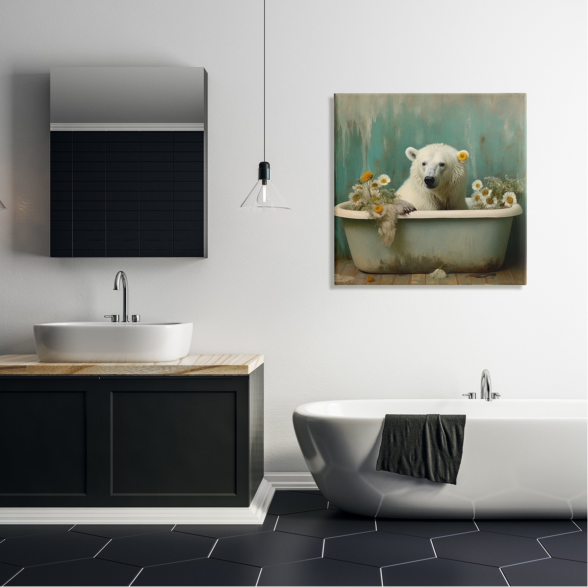 Stupell Industries Polar Bear Vintage Tub Animals & Insects Painting Gallery Wrapped Canvas Art Print Wall Art, 30 x 30