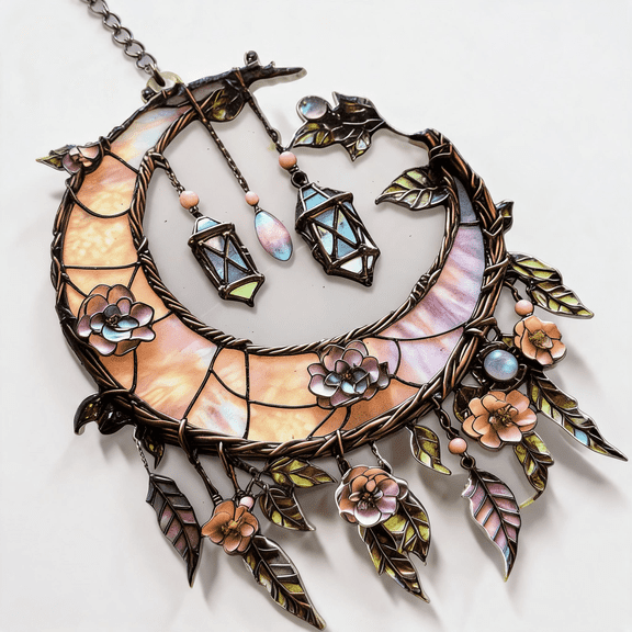 Acrylic Crescent Moon Flower Suncatcher, Shatterproof Glass-Look Compact Window Hanging Ornament, Bohemian Home Accent