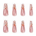 thumbnail image 2 of 24-Pack Women's Pressed Nails Fake Long Lines Orange White Color Block Wave Heat Wave Manicure DIY Manicure Tools Full Coverage Nail Stickers, 2 of 5