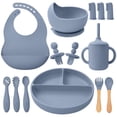thumbnail image 1 of Set de alimentación para bebés Little Rawr de silicona, 14 unidades, más de 6 meses, azul y gris, 1 of 7