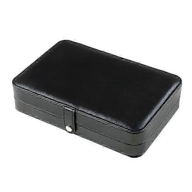 Caja de joyería de viaje, mini organizador portátil, estuche de viaje, pequeñas cajas de almacenamiento de piel sintética PU para anillos, pendientes y collares (negro)