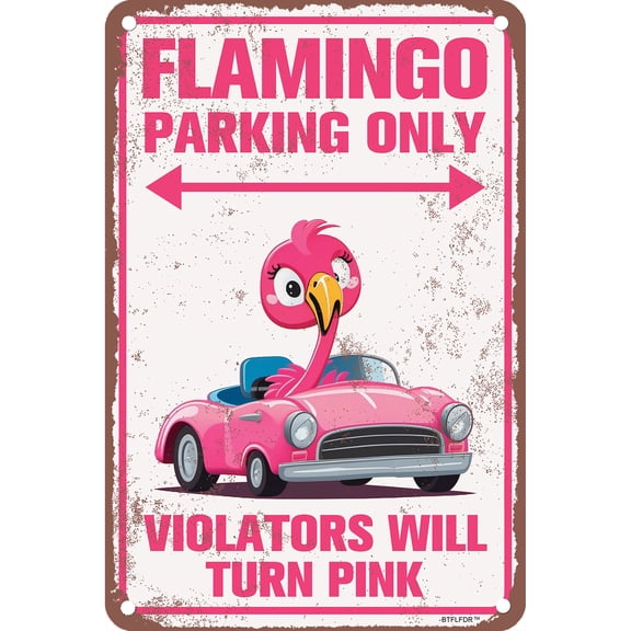 8" x 12" Aluminium Retro Sign Flamingo Parking Sign Room Decor Home Decoration - Cute Flamingo Gifts for Women Girls Wall Art