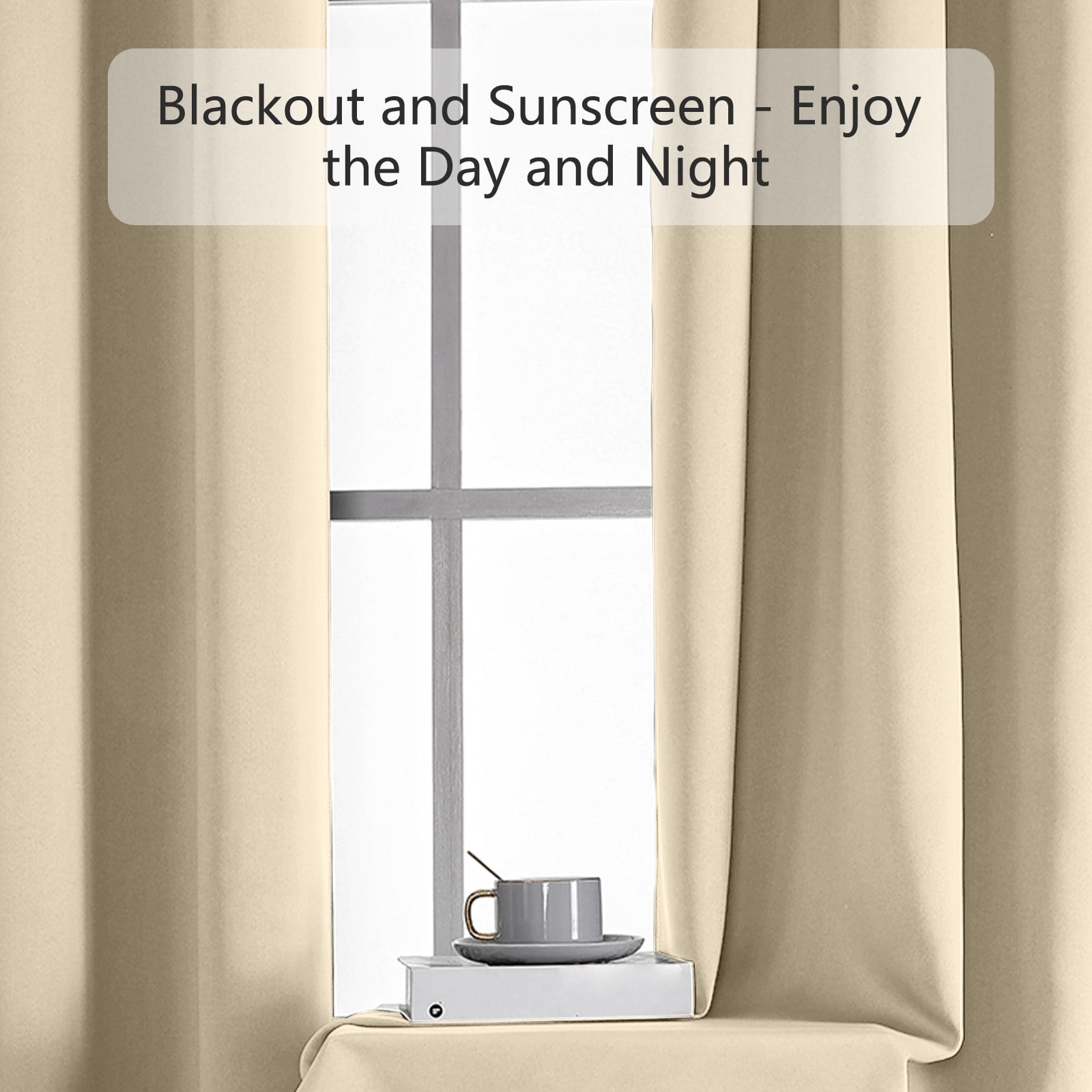 Blukids Blackout Curtains, 100% Polyester Curtains 51" L×39" W ,100% Black Out Curtains for Bedroom Windows Living Room, 2 Panels Set, Beige