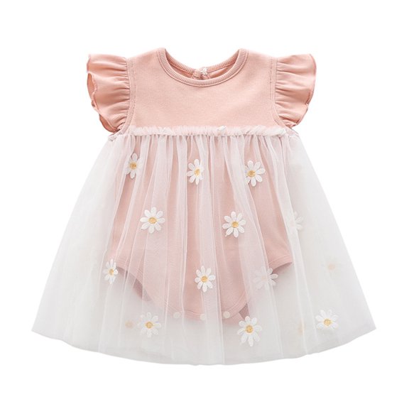 MXIEZI 0-3 Years Girls Floral Short Sleeve Princess Dresses Casual Romper Tulle Tutu Dress Newborn Baby Jumpsuit Dress