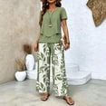 thumbnail image 2 of Guluxicc 2 Piece Women's Outfit Sets Crew Neck Short Sleeve Double Layer Hem Top Leaf Print Wide Leg Pants, 2 of 8