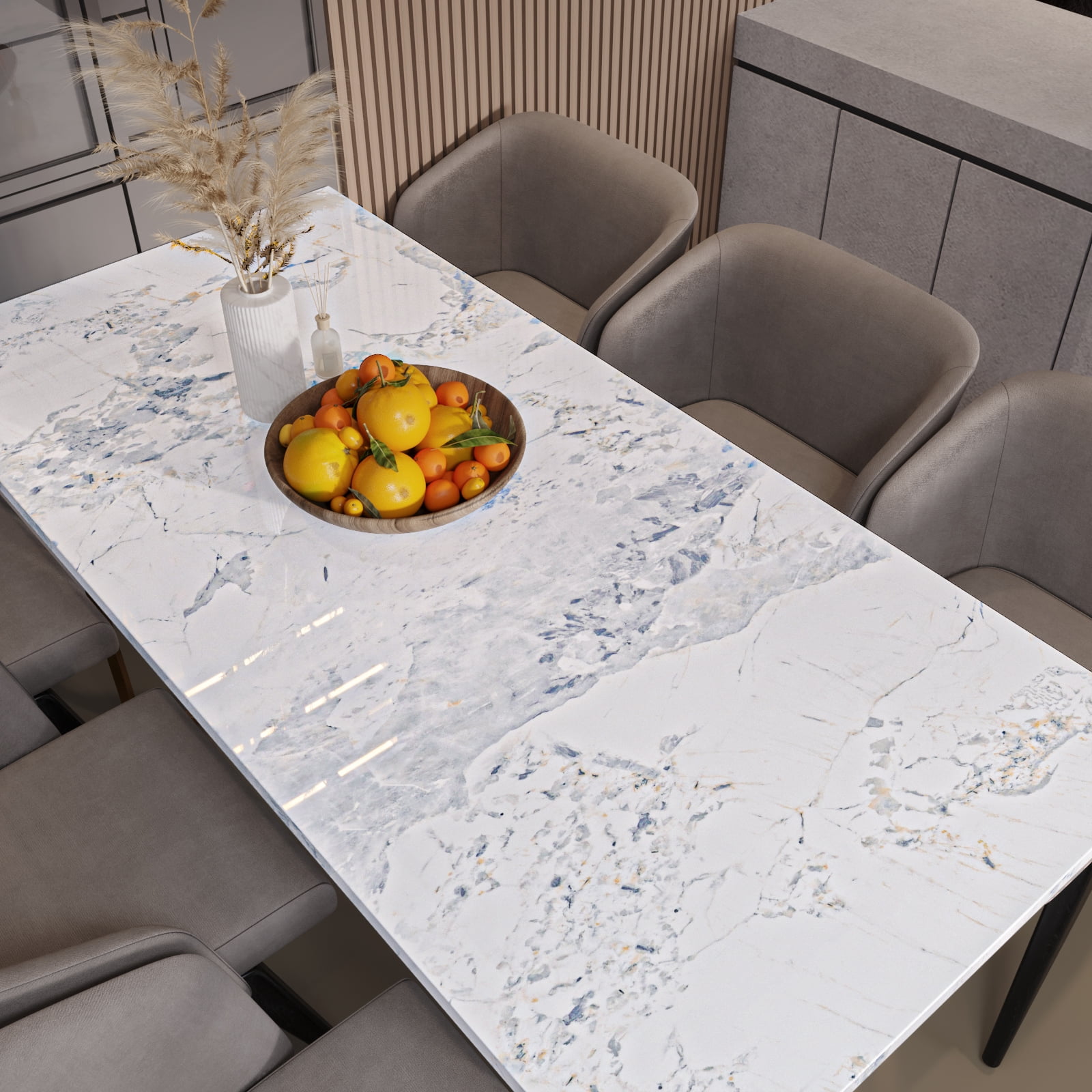 VEELIKE 15.7"x118" Spruce White Marble Contact Paper for Countertops Peel and Stick Waterproof Glossy Marble Wallpaper Self Adhesive Granite Peel and Stick Countertops Vinyl for Kitchen Bathroom