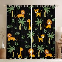 Homewish Cute Wild Animal Curtains Pack of 2 (42x84 Each),Cartoon Giraffe Lions Curtains Blackout,Orange Black Green Bedroom Curtains For Boys Kids,Luxury Bedroom Decor