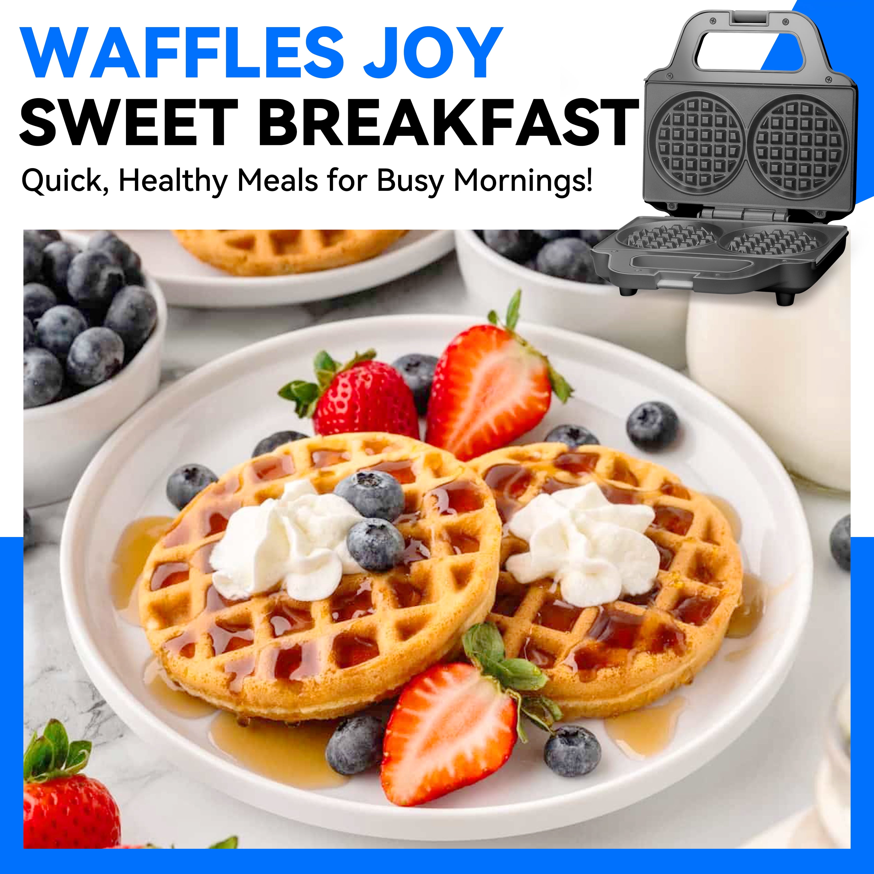 Mailand Graphite Electric Double 4-inch Round Waffle Maker with Cleaning Brush