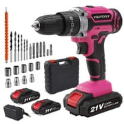 VQJTCVLY 21V Pink Cordless Drill Set, Pink Power Tool Set with 2.0 Ah Battery, 25+1 Torque Setting, 3/8" Metal Keyless Chuck, Electric Screwdriver for Women, DIY Home Drill