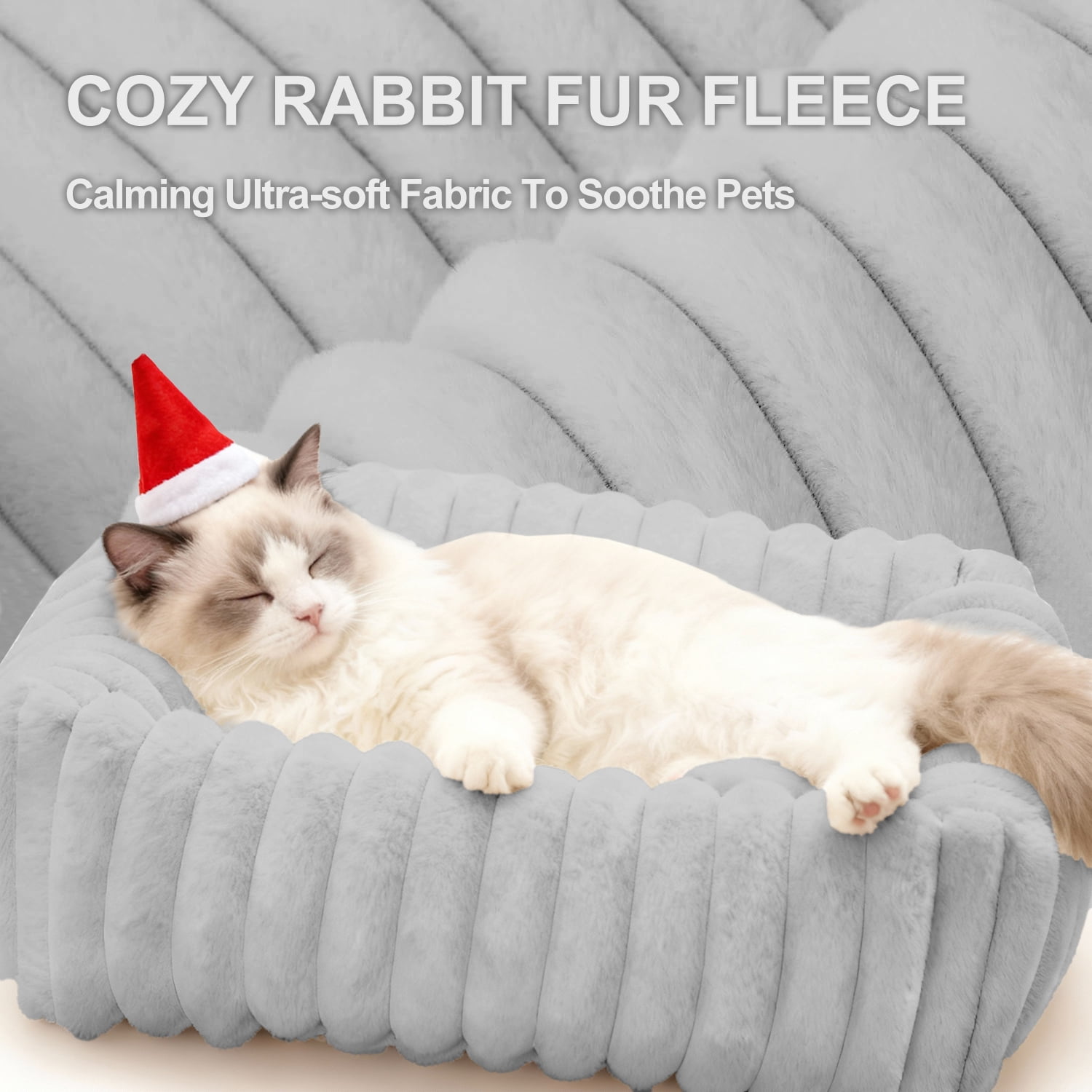 Sanmadrola Cat Bed for Indoor Cats Furry Corduroy Fleece Orthopedic Pet Bed Sofa Removable Washable Cover Non Skid Bottom, Grey