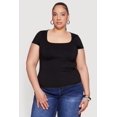 thumbnail image 2 of Women's Plus Size Solid Square Neck Short Sleeve Top, 2 of 4