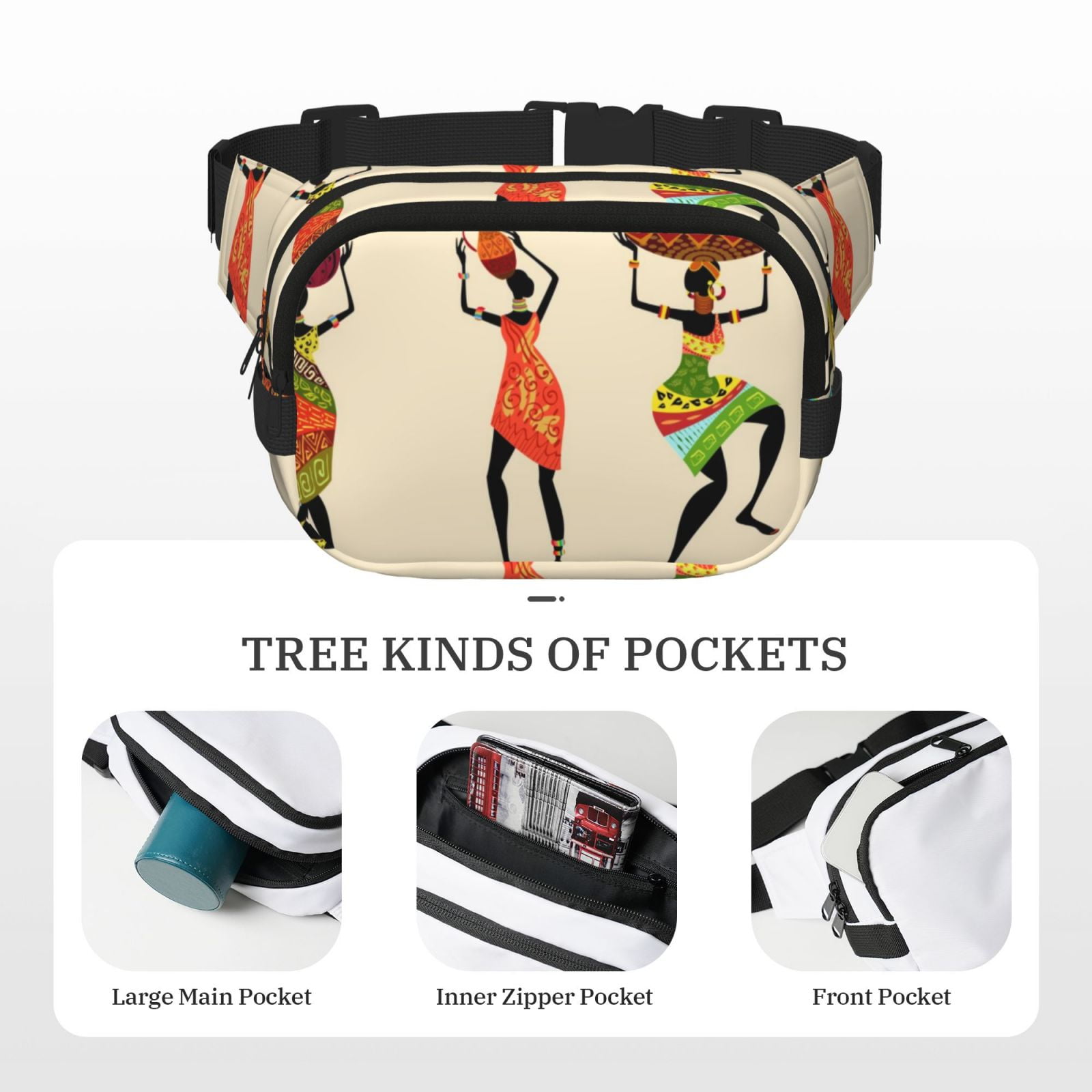 Hirioo African Women for Double Layer Waist Bag Adjustable Fanny Pack For Travel Running Hiking