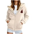 thumbnail image 5 of USSUMA Womens Sweat Jacket Hoodies for Women Essentials Long Sleeved Full Zipper Pocket Jacket Print Fashion Loose Outerwear Ladies Gym Running Fall Winter Top Beige, 5 of 7