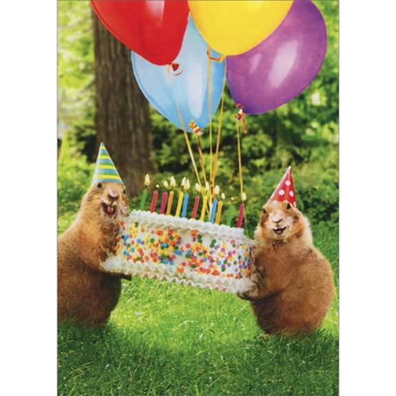 Avanti Press Two Prairie Dogs Carrying Cake and Balloons Funny / Humorous Birthday Card