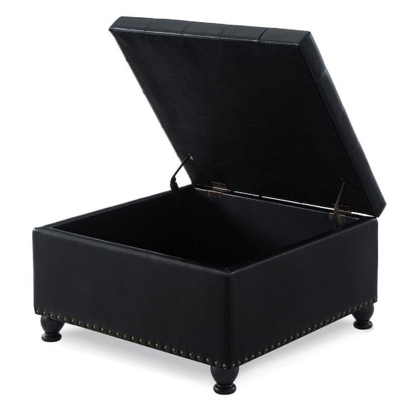 Nmkwnr Upholstered Storage Ottoman with Wooden Legs, Faux Leather Square Coffee Table for Living Room, Office, Black