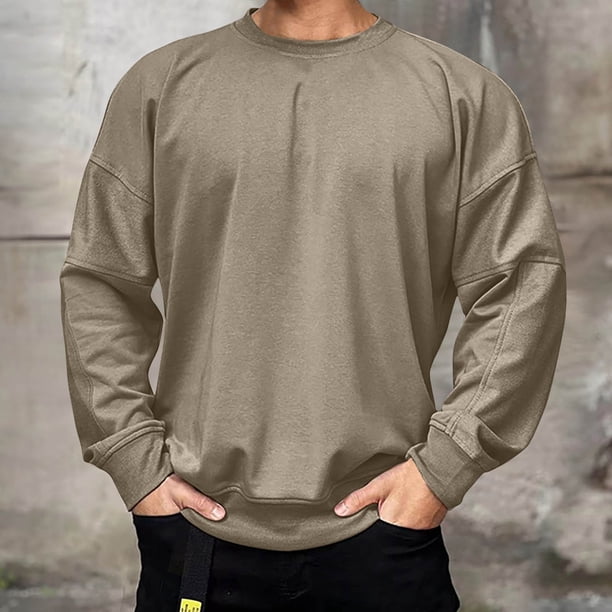 Blusas y camisas de manga larga con cuello redondo para hombre, sudaderas casuales, jersey de cuello redondo, sudadera de manga larga, blusa para hombre