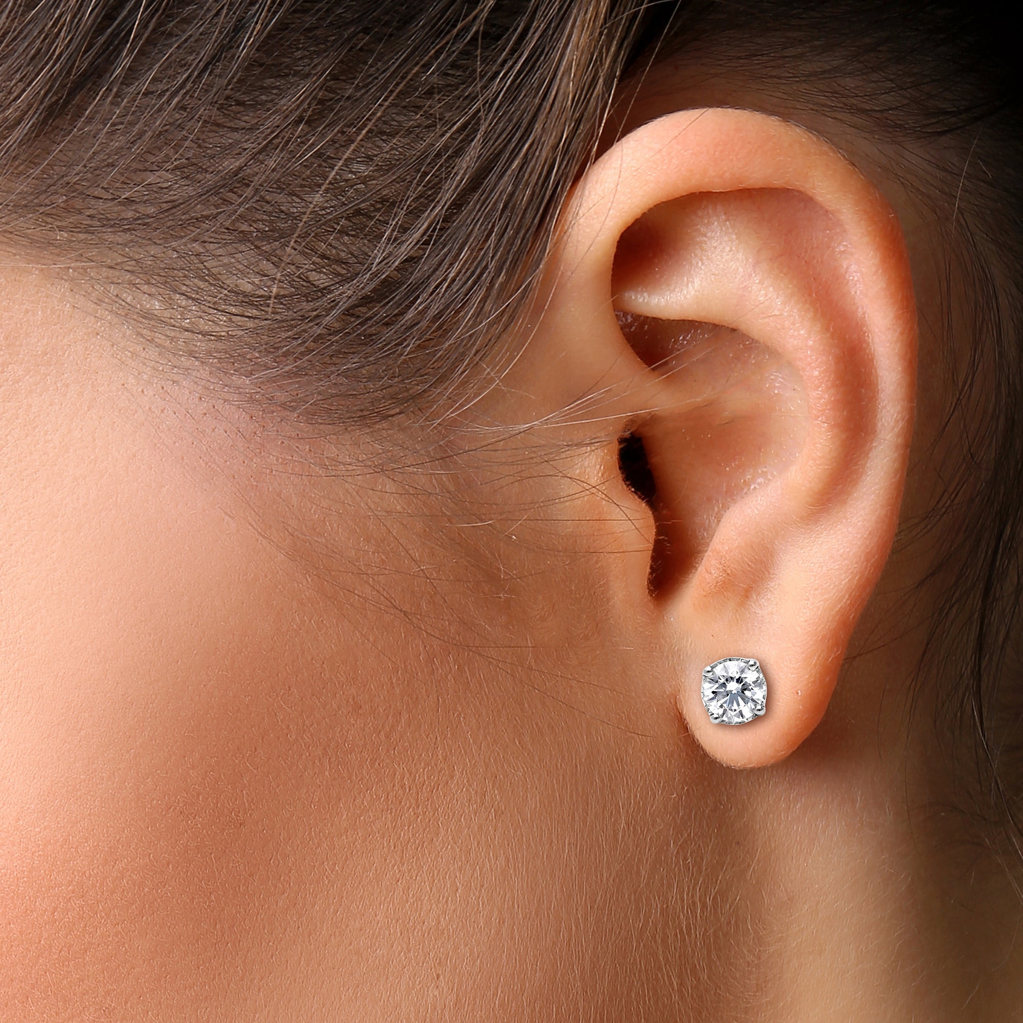 Brilliance Fine Jewelry 1 Carat Lab Grown Diamond Solitaire Stud Earring in Sterling Silver (HIJ, SI-I1)