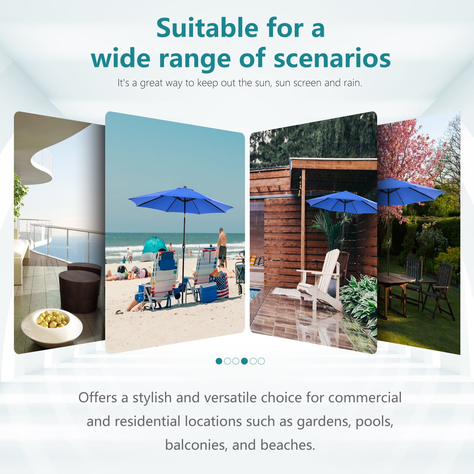 JONPONY 9FT Outdoor Patio Umbrella with Push Button Tilt and Crank, UV Protection & Waterproof, Market Table Umbrella with 8 Sturdy Ribs for Garden, Deck, Backyard, Pool, Blue