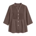 thumbnail image 4 of Women's V-Neck Button Front Patchwork Top Modern Comfortable Fit For Everyday Wear, 4 of 4