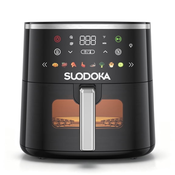 Suodoka 8-in-1 Air Fryer 7QT, 400°F Max, Viewing Window, Preheat & Keep Warm, Shake Reminder, Nonstick Basket