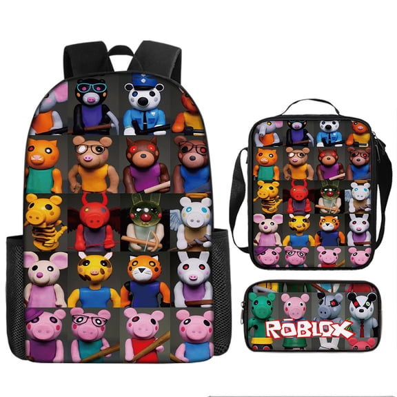 Lightweight Travel Backpack3-Piece Backpack Set:Bag   Lunch Bag   Pencil Case Roblox Cute 3D Cartoon Theme Waterproof Backpack,
