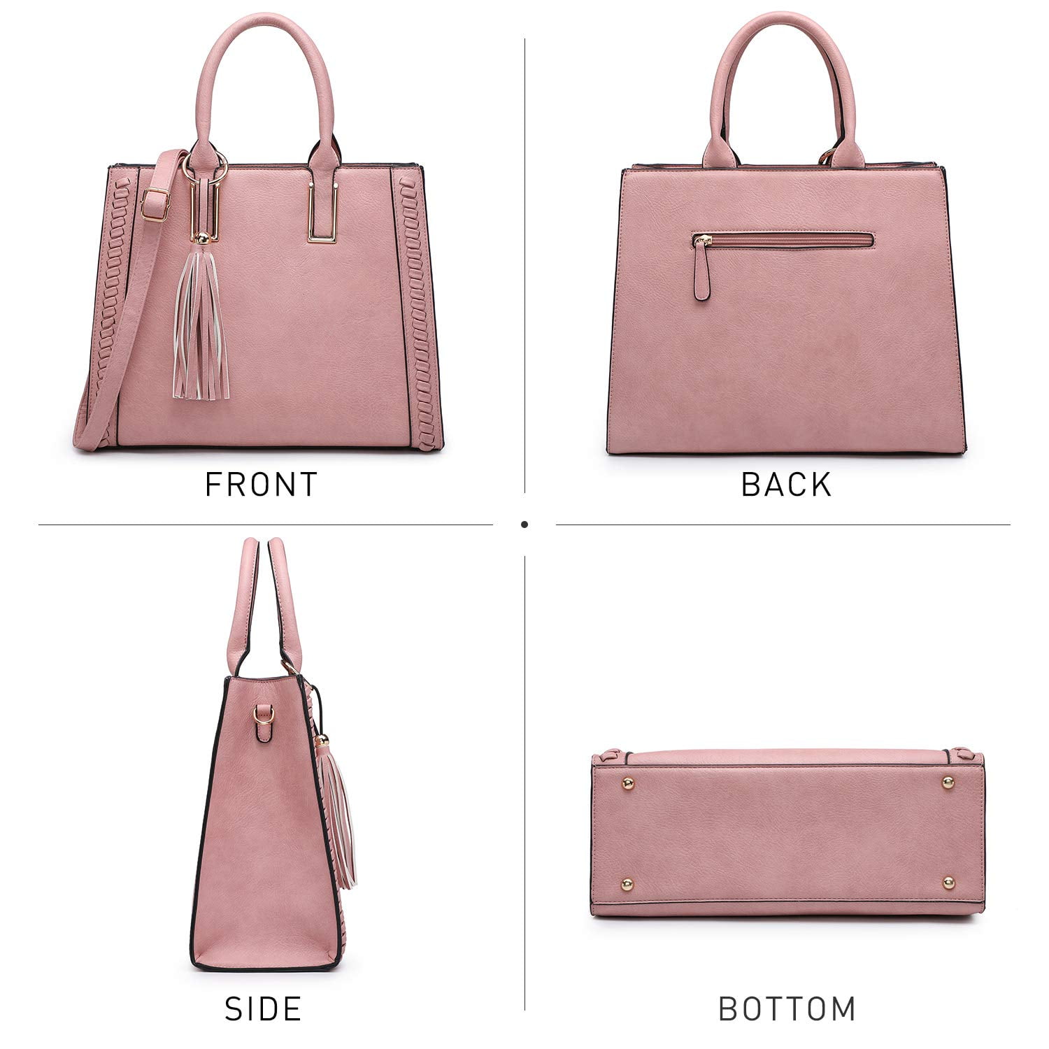 Dasein Women Satchel Handbags Vegan Leather Purses Tassel Shoulder Bags Work Tote for Ladies with Long Strap