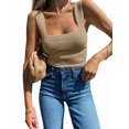 thumbnail image 3 of Womens Ribbed Tank Tops 2025 Summer Sleeveless Square Neck Shirts Casual Slim Fitted Knit Shirts Khaki M, 3 of 7