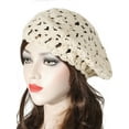 thumbnail image 2 of DLAPL Women's Cotton Slouchy Beret Hat Crochet Floral Cutout Handmade Knit Beanie Hat (Solid Beige), 2 of 3