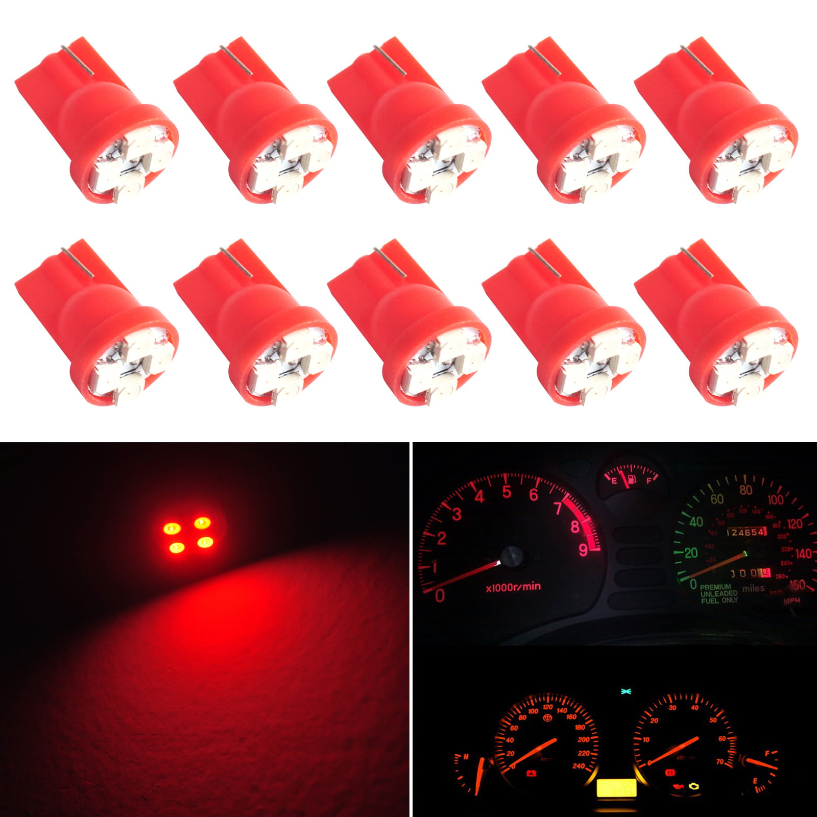 cciyu T10 194 168 Tri-Cell Red SMD LED Chips Instrument Panel Dashboard Gauge Cluster Light w/Socket,10Pack 
