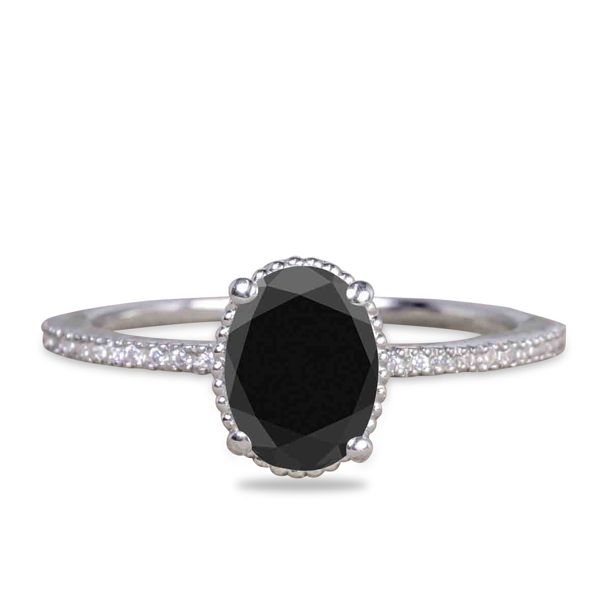 JeenMata 1.25 Carat Oval Lab Created Black Diamond Engagement Ring Lab Created Black Diamond