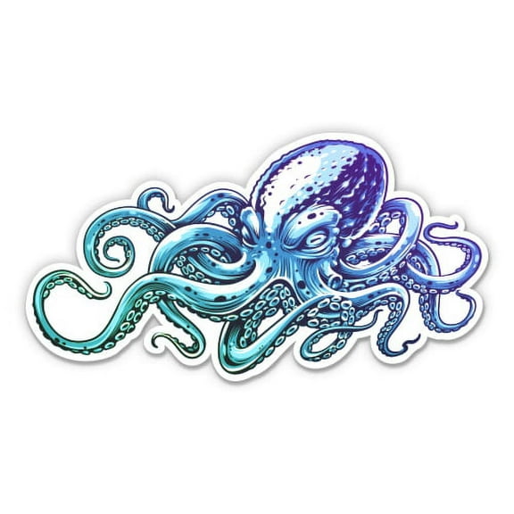 Blue Octopus - 3" Vinyl Sticker - For Car Laptop I-Pad Phone Helmet Hard Hat - Waterproof Decal