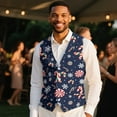 thumbnail image 4 of Yuyamidu Candy Canes Mens V Neck Suit Vest for Wedding Prom Tuxedo Dress with Adjustable Back Strap Christmas Snowflake Casual Waistcoat for Men Size XL, 4 of 7