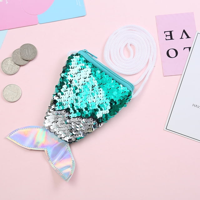 Faithtur Sac à Pièces Queue de Sirène pour Petites Filles Réversible Sac à Écailles de Poisson à Sequins