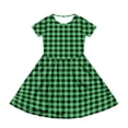 thumbnail image 3 of XADYUY Summer Dress for Girls 14-16 Casual A-Line Short Sleeve Girls Tshirt Dresses Plaid Crew Neck Sundresses Beach Swing Dresses with Pockets,11-12Years,Green, 3 of 5