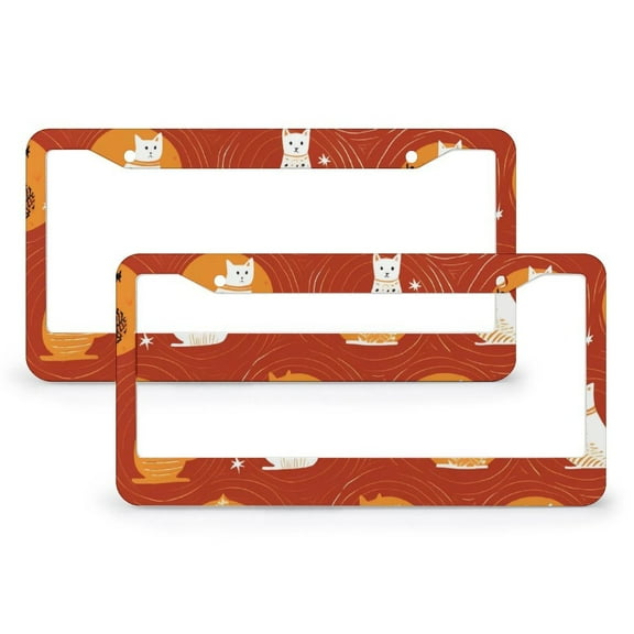 Cat Meowy Christmas License Plate Cover 2 Pieces Cat Themed Gift For Cat Lovers Car Accessories for US And CA 2 Round Holes Quality Aluminum Metal License Plate Frames