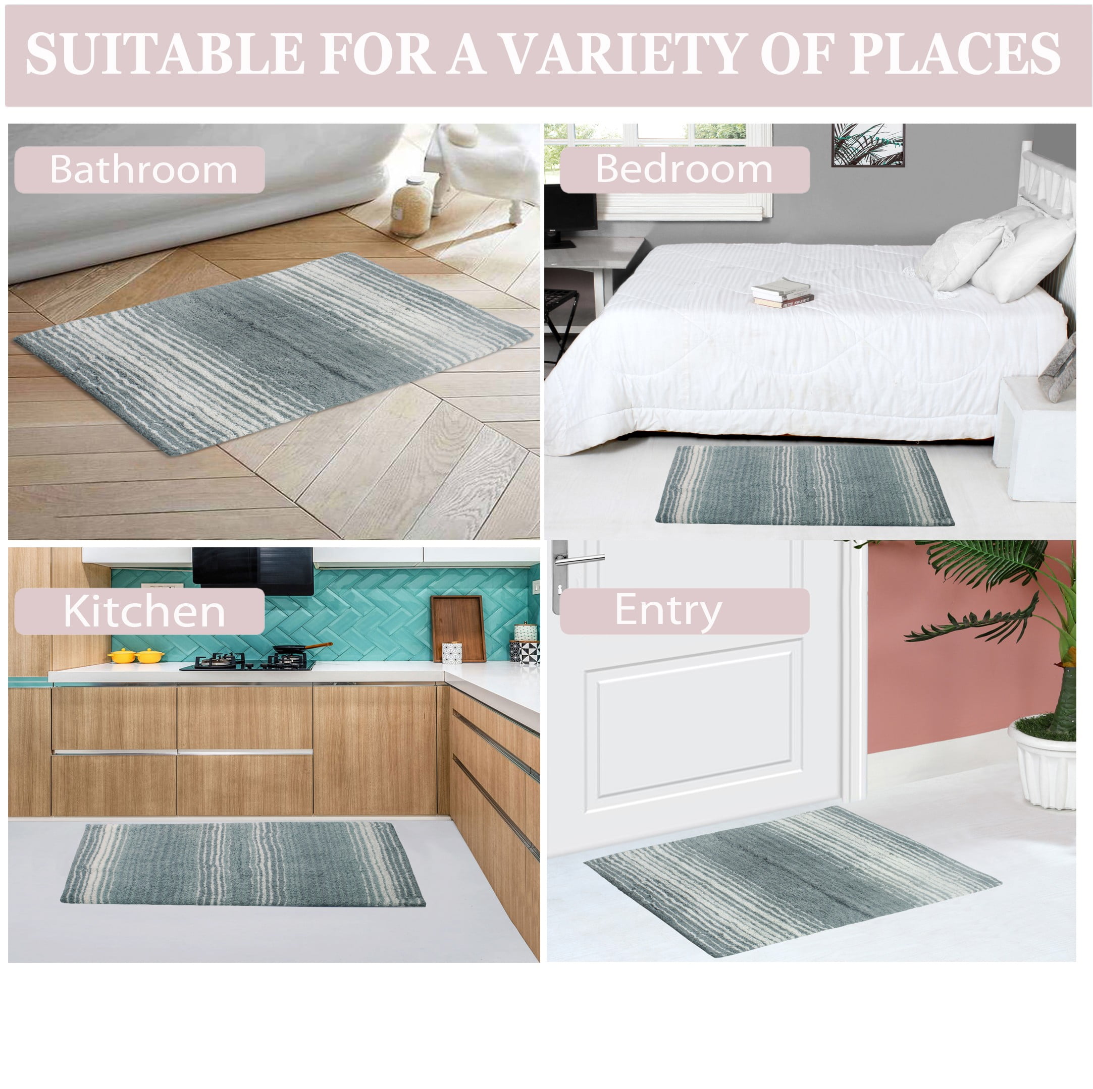 Home Weavers 100% Cotton Gradation Collection Bathroom Decore | Washable Rug | Bathroom Mat | Kitchen rug | Bathroom Rug Set | Bath Mat Set | Bath Floor Mat Non Slip, 24"x40", Gray