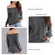 thumbnail image 3 of Blusa Hombros Descubiertos Manga Larga Color Puro Cuello De Una Línea Tops Casuales De Moda para Mujer Gris XL, 3 of 4