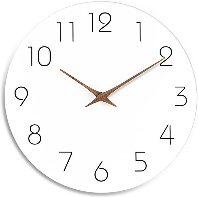 Reloj de pared de 10 pulgadas, silencioso, sin tictac, de madera, funciona con pilas (10 pulgadas, blanco)