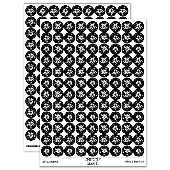 Plumeria Beautiful Tropical Spiral Flower 200 Round Stickers - Black - Gloss Finish - 0.50" Size