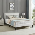 thumbnail image 4 of VECELO Full Size Platform Bed Frame with Adjustable Height Upholstered Headboard, Strong Wood Slat Support, No Box Spring Needed, White, 4 of 10