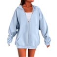 thumbnail image 3 of Women's Zip Up Hooded Fleece Jacket, Long Sleeve Warm Outerwear for Fall and Winter, Casual Pullover for Daily Wear and Outdoor Activities-Light Blue, 3 of 6