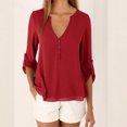 thumbnail image 1 of Blusa informal para mujer, camisa delgada de manga larga con cuello en V Irfora Borgoña S, 1 of 7