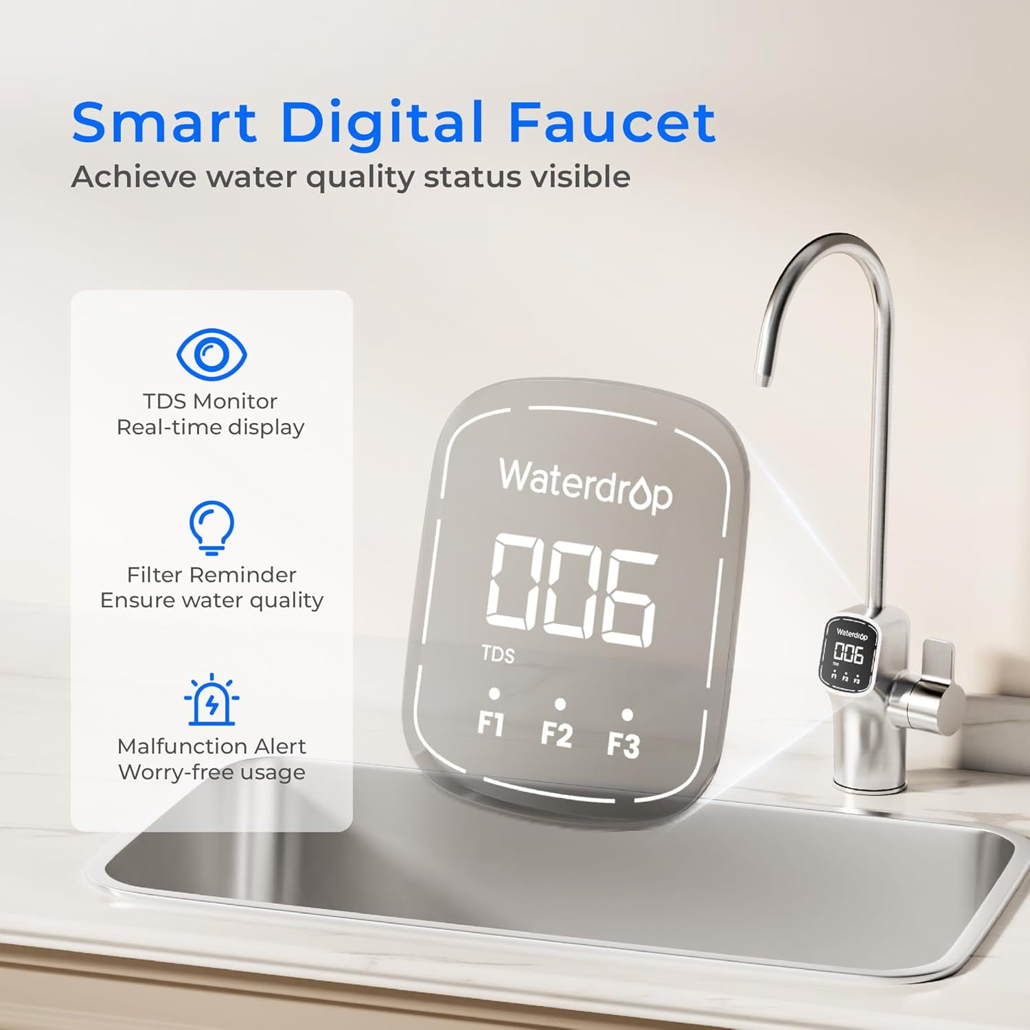 Waterdrop X8 Reverse Osmosis System, 800 GPD Tankless Reverse Osmosis Water Filter, 9-Stage Filtration Undersink RO Water Filtration System, 2:1 Pure to Drain, Smart Faucet, Reduce PFAS