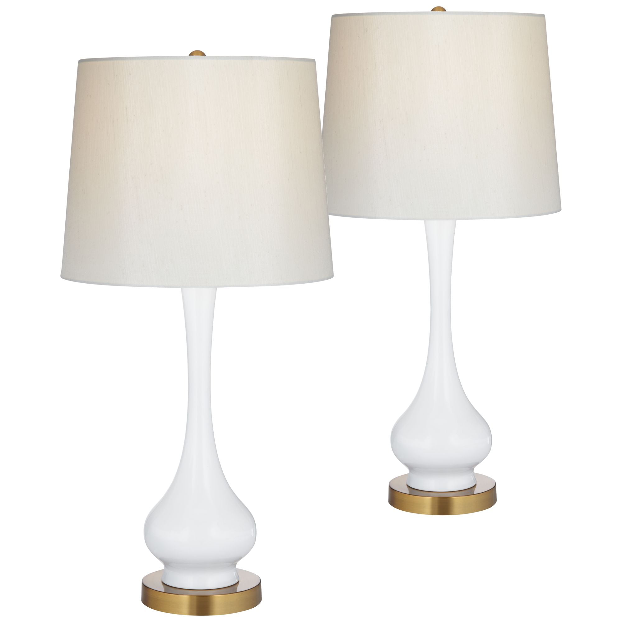 360 Lighting Mid Century Modern Table Lamps Set of 2 Metal White Gourd