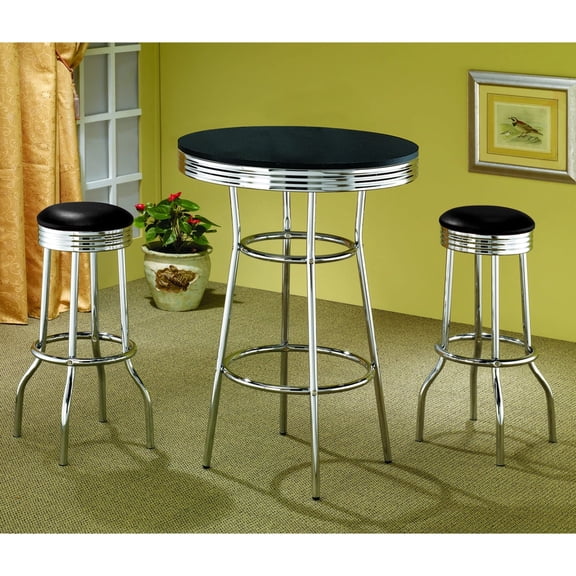 Miekor Furniture Black 3-piece Round 1950s Bistro Pub Bar Table Set No7394